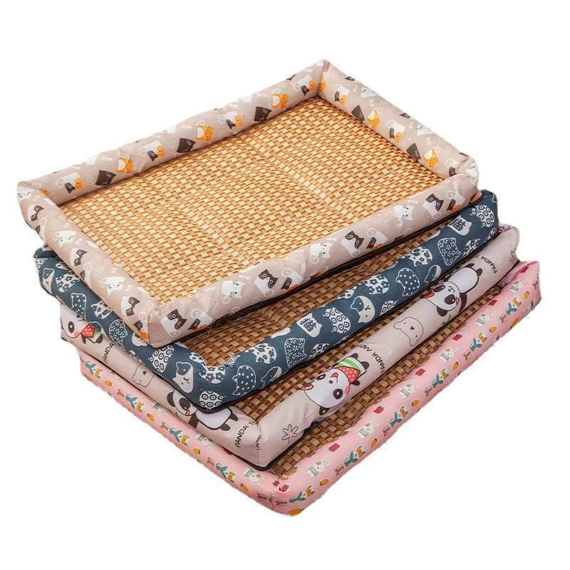 Pet Beds Sleeping Mat Dog Beds Rattan Woven Cat Sofa Bed Pet Cooling Mat for Cats Small Medium Dogs Beds Kitten Puppy Cushion