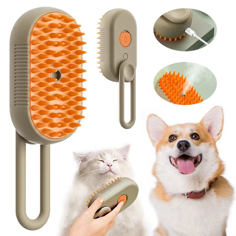 3-in-1 Electric Pet Grooming Brush with Spray - Cat & Dog Cleaning, Massage, and Hair Removal Tool