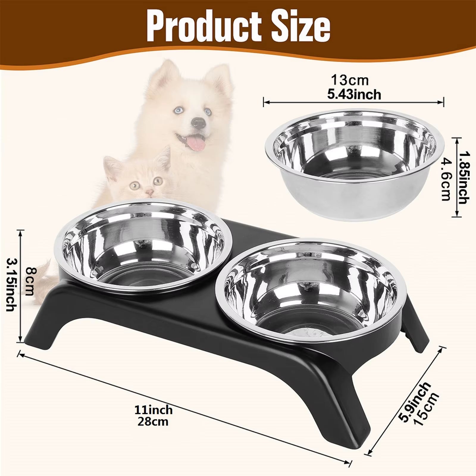 Elevated Cat Bowls, Dog Bowl,Stainless Steel Raised Cat Food Water Bowl Set with ABS anti Slip Stand for Indoor Cats