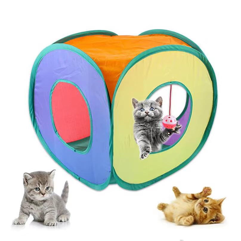 Fun Cat Tunnels inside Foldable Cube Cat Tent Kitten Toy Tent House Interesting Pet Tunnel Toy Small Dog Playing Training