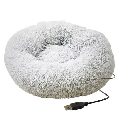 Round Dog Bed Soft Plush Pet Beds USB Heating Donut round Beds for Dog Cat Comfortable House Pet Supplies Accessories