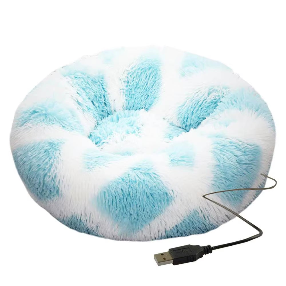 Round Dog Bed Soft Plush Pet Beds USB Heating Donut round Beds for Dog Cat Comfortable House Pet Supplies Accessories