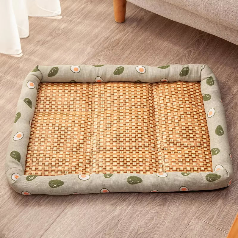 Pet Beds Sleeping Mat Dog Beds Rattan Woven Cat Sofa Bed Pet Cooling Mat for Cats Small Medium Dogs Beds Kitten Puppy Cushion