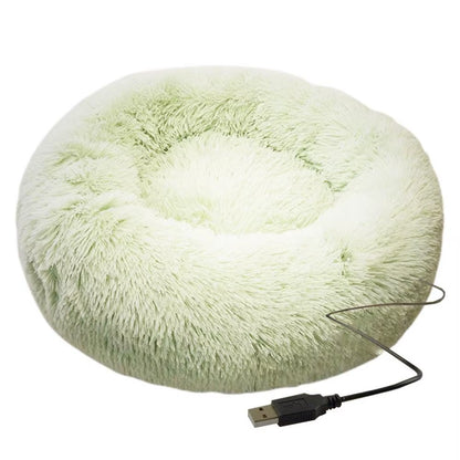 Round Dog Bed Soft Plush Pet Beds USB Heating Donut round Beds for Dog Cat Comfortable House Pet Supplies Accessories