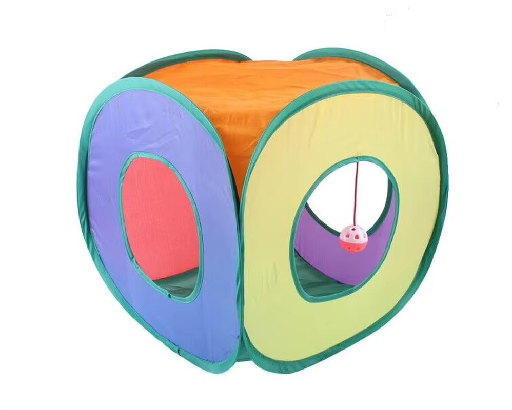 Fun Cat Tunnels inside Foldable Cube Cat Tent Kitten Toy Tent House Interesting Pet Tunnel Toy Small Dog Playing Training