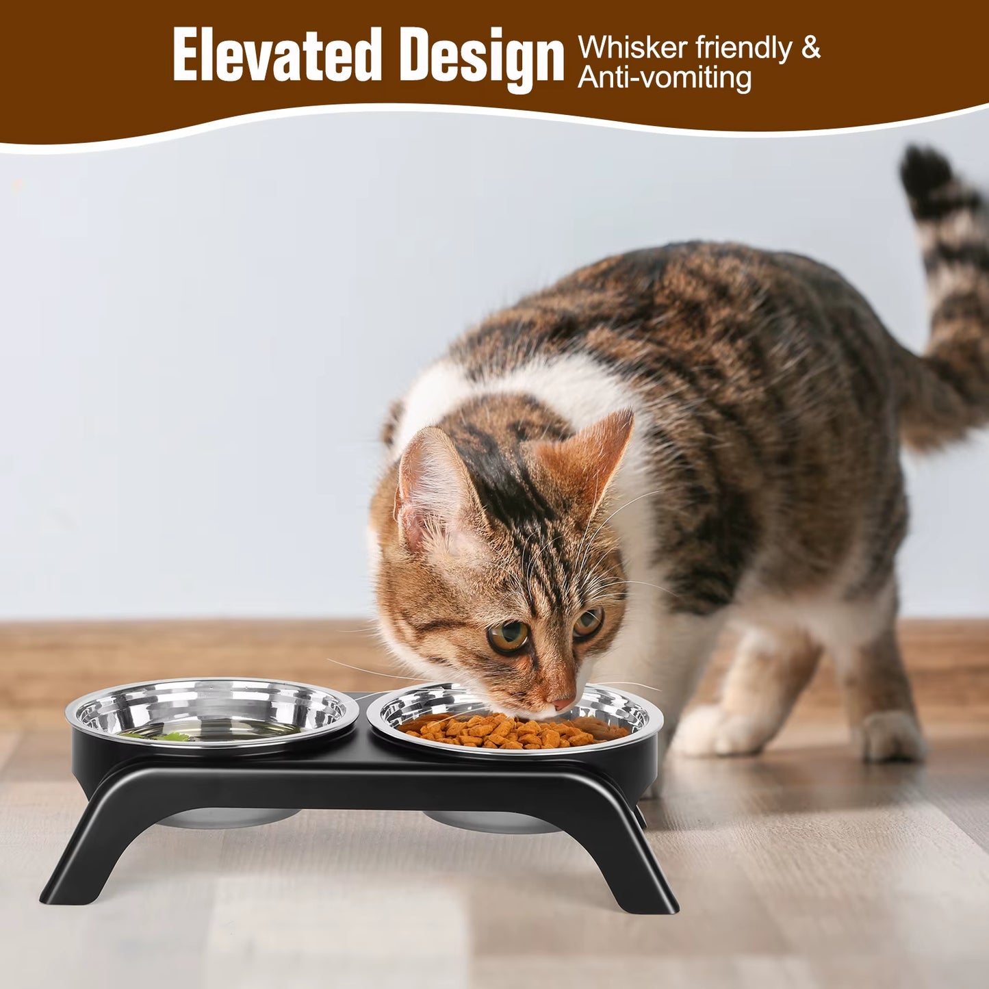 Elevated Cat Bowls, Dog Bowl,Stainless Steel Raised Cat Food Water Bowl Set with ABS anti Slip Stand for Indoor Cats