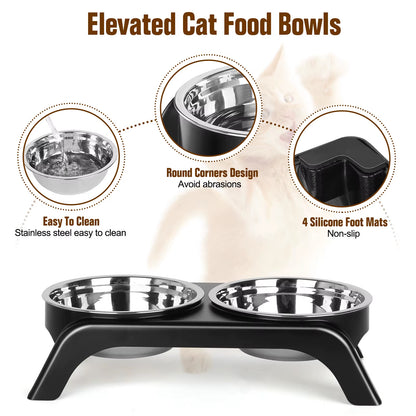 Elevated Cat Bowls, Dog Bowl,Stainless Steel Raised Cat Food Water Bowl Set with ABS anti Slip Stand for Indoor Cats