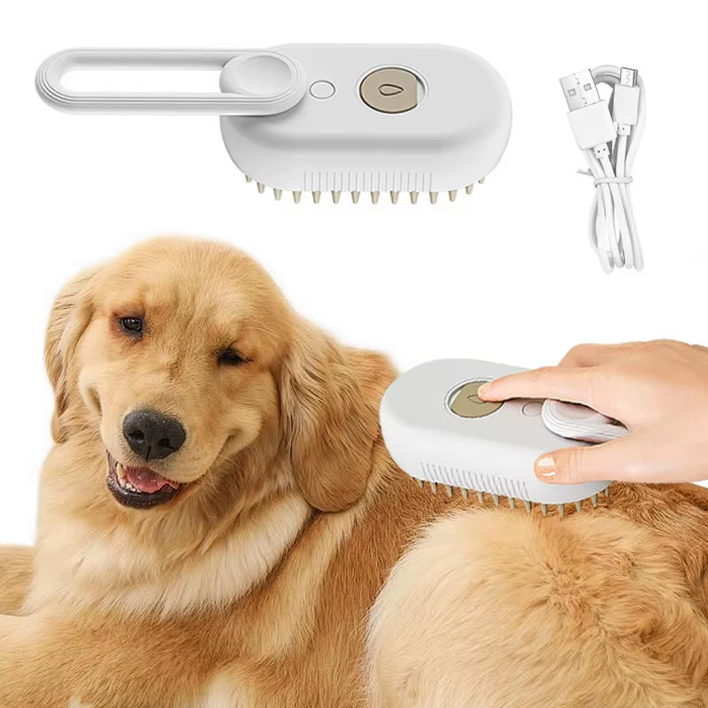 3-in-1 Electric Pet Grooming Brush with Spray - Cat & Dog Cleaning, Massage, and Hair Removal Tool