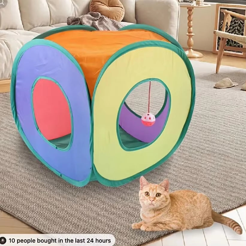 Fun Cat Tunnels inside Foldable Cube Cat Tent Kitten Toy Tent House Interesting Pet Tunnel Toy Small Dog Playing Training